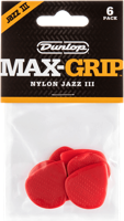 Dunlop Max Grip Nylon Jazz III Plectrum 6-Pack rood