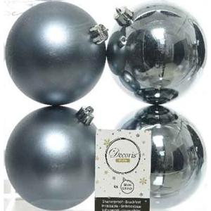 Decoris Kerstballen - 4x st - grijs blauw - D10 cm - kunststof - kerstversiering