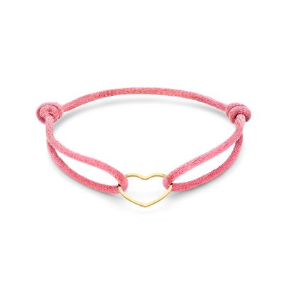 Armband Hartje zilver-satijn goudkleurig-roze 13 - 26 cm