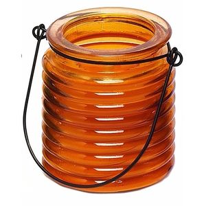 1x Citronellakaarsen in oranje geribbeld glas 7,5 cm