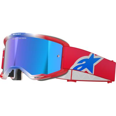 ALPINESTARS Vision 5 Corp Goggle, Crossbrillen, Rood-Wit-Blauw-Spiegel Blauw