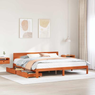 Bedframe met hoofdeinde Wasbruin 180 x 200 cm Massief Vurenhout