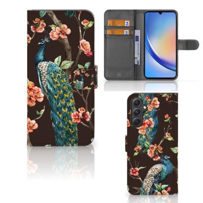 Samsung Galaxy A24 4G | Telefoonhoesje | Met pasjeshouder | Pauw met Bloemen