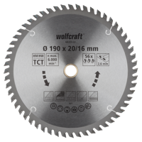 Wolfcraft Handcirkelzaagblad | HM | 56 Zähne | Ø190 x 20/16mm | 1 stuk - 6633000