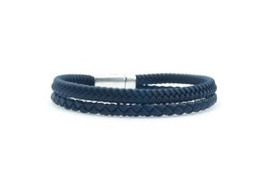 Qoss Heren Leren Armband Sil Blauw