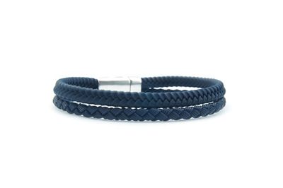 Qoss Heren Leren Armband Sil Blauw