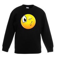 Emoticon knipoog sweater zwart kinderen 14-15 jaar (170/176)  -