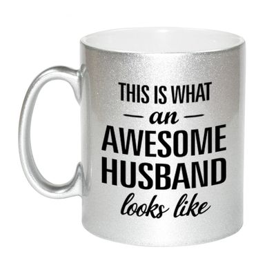 Awesome husband / echtgenoot zilveren cadeau mok / beker 330 ml