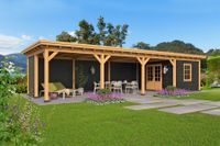 Overkapping plat dak Red Class Wood Odense type 11 XL 1036x378 cm - Zwarte wanden- Plat dak- - Tuindeco