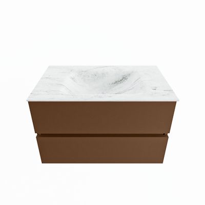 MONDIAZ VICA-DLUX 80cm badmeubel onderkast Rust 2 lades. Inbouw wastafel CLOUD midden 1 kraangat, kleur Opalo.