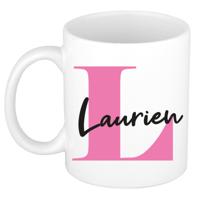 Naam mok Laurien - roze - wit - keramiek - 300 ml - verjaardag/cadeau beker Naam mok Laurien - roze - wit - keramiek - 300 ml - verjaardag/cadeau beker
