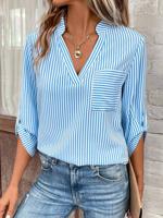 V Neck Striped Loose Casual Shirt