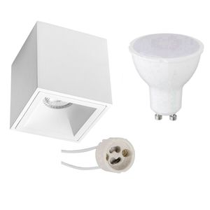 Opbouwspot Set - Pragmi Cliron Pro - GU10 Fitting - Dimbaar - Opbouw Vierkant - Mat Wit - 6W - Natuurlijk Wit 4200K - Verdiept - 90mm