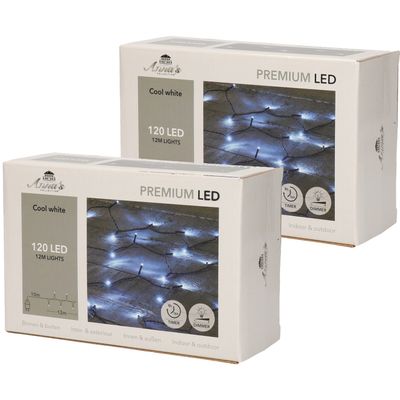 Set van 2x stuks kerstverlichting helder wit 120 leds met dimmer en timer functie 1200 cm