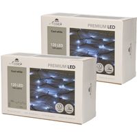 Set van 2x stuks kerstverlichting helder wit 120 leds met dimmer en timer functie 1200 cm