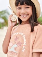 Meisjesshirt in badstof met palmboommotief klei