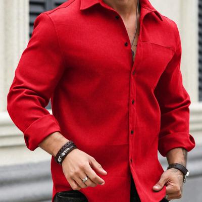 Bon&Bon Homme Men's Brown Corduroy Long Sleeve Casual Button Shirt Red / M
