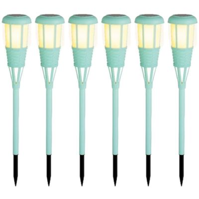 6x stuks solar tuinfakkel/tuinlamp turquoise op zonne-energie 61 cm