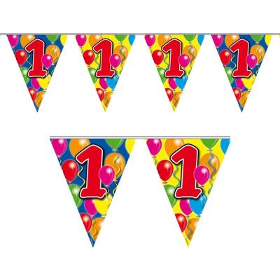 1 jaar Leeftijd versiering vlaggenlijn - vlaggetjes - slinger - 10 meter - kunststof