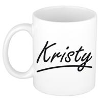 Kristy Naam koffiemok - beker - met sierlijke letters - wit - 300 ml - Cadeau - Dames