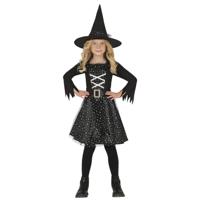 Heksen verkleed kostuum Dolly - 3-delig - zwart/zilver - voor meisjes - Halloween