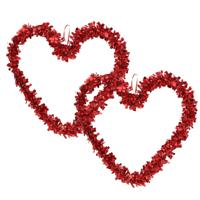 Groot Valentijnsdag decoratie hart - 2x - 35 x 28 cm - rood - folie - liefde / huwelijk thema versie