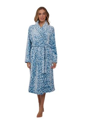 Dierenprint badjas dames - turquoise - fleece-(44-46) L