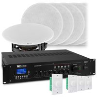 4-zone geluidsinstallatie met o.a 8x FCS5 inbouw speaker, 240W 100V