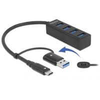 DeLOCK 4-poorts usb 3.2 gen 1 hub met usb type-c of usb type-a aansluiting usb-hub (zwart)