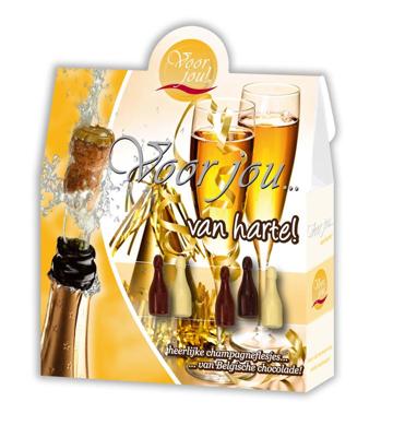 Voor Jou! Cadeau doos champagneflesjes van harte