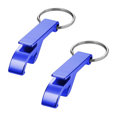 Flessen openers sleutelhanger - 10x - blauw - 5.5 cm - met sleutelsring