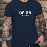 Bon&Bon Men's Letter Graphic Tee - Black Short Sleeve Street Style Navy Blue / M