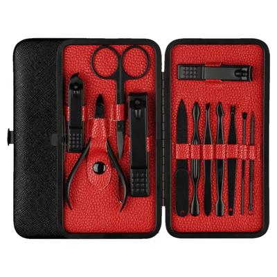 12 in 1 geavanceerde RVS Nail Care Clipper Pedicure Manicure Kits met lederen Case (rood + zwart)
