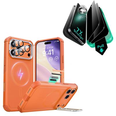iPhone 17 Pro Bundle Cyber Tough Magnetic Case (Camera Control, Stash Stand) and Armorite Privacy Screen Protector - Orange