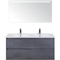 Porto Badmeubelset 120 cm - 2 Laden Beton Antrac - Keramische Wastafel Wit Slim met Sence Spiegel