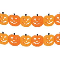 Pompoenen slinger - 5x stuks - oranje - 4 meter - brandvertragend papier - Halloween versiering - fe