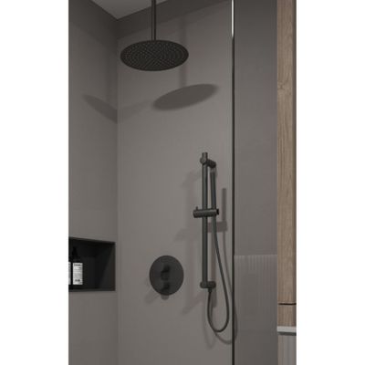 Regendouche set SaniClear Nero | Inbouw | 30 cm | Thermostaatkraan | 2-weg | Rond | Zwart mat