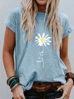 Khaki Short Sleeve Floral-Print Floral Casual T-shirt
