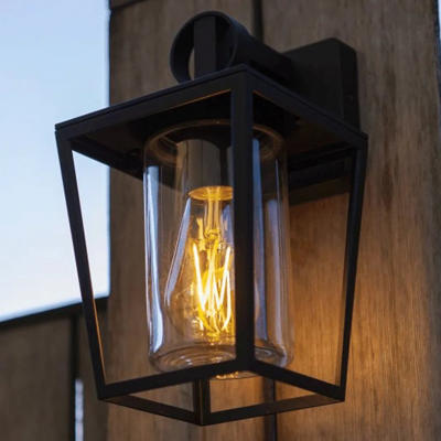 Buitenlamp voordeur e27 glas metaal &apos;West&apos; vierkant ontwerp 28 cm