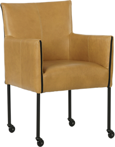 Cognac leren moderne kuipstoel More - poot rond zwart met wiel - Granada leer Amber (cognac leer)