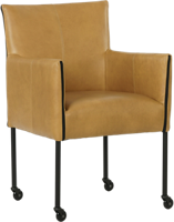 Cognac leren moderne kuipstoel More - poot rond zwart met wiel - Granada leer Amber (cognac leer)