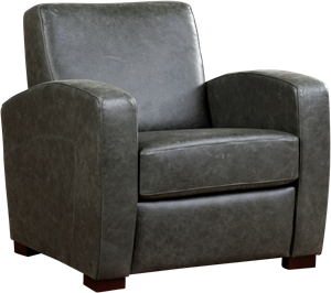 Donkergrijze leren landelijke fauteuil Kindly - poot hout zwart - Vintage Leer Grey (donkergrijs leer)