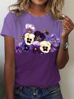 Women's Alzheimer's Purple Floral Print T-Shirt - thumbnail