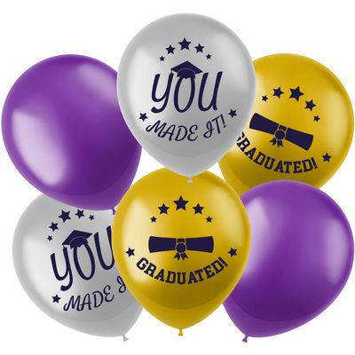 Geslaagd Ballonnen Goud/Paars (6st)