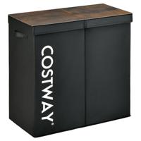 Wasmand met Deksel 115 L Wasverzamelaar 2 Vakken Wasbox van Vliesstof met Handgrepen 62 x 31 x 60 cm (Zwart)