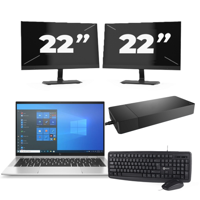 HP EliteBook x360 1030 G8 - Intel Core i7-11e Generatie - 13 inch - 16GB RAM - 256GB SSD - Windows 11 Home + 2x 22 inch Monitor