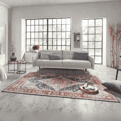 Vintage Vloerkleed Sylla - Rood Blauw 150x80cm - - Dekbed-Discounter.nl