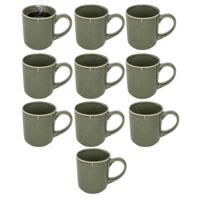 Secret de gourmet Koffiemok - 10x - olijfgroen - keramiek - 420 ml - beker
