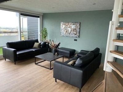 Set van 2 leren banken met stalen poten - met hocker en kussens - zwart leer - Echt leer, Modern, ontdek de vele Leersoorten en Kleuren bij ShopX
