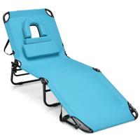 Zonneligstoel met Gezichtsopening Inklapbare Ligstoel Strandstoel Ligstoel voor Tuin en Zwembad Lichtblauw/Blauw/Beige